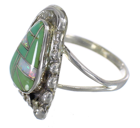 Turquoise Opal Silver Southwest Flower Ring Size 7-1/2 YX83676